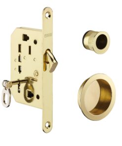 Hook lock with key hook for sliding door, brass
