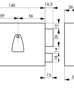 Alternative view of Lock in wall 6 grooves with clutter 140x88 mm right