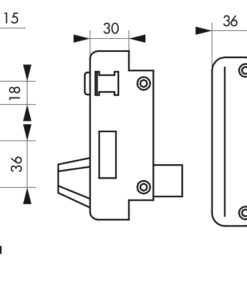 Alternative view of DC Rim lock with 75 x 130 mm straight draft