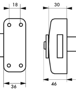 Alternative view of Corvette entrance door lock with bton and cylinder. 45 mm black epoxy